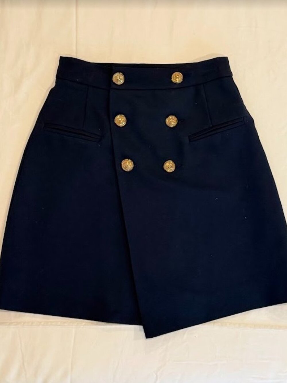 Zara Skirt Mini Asymmetric Gold Buttons Navy